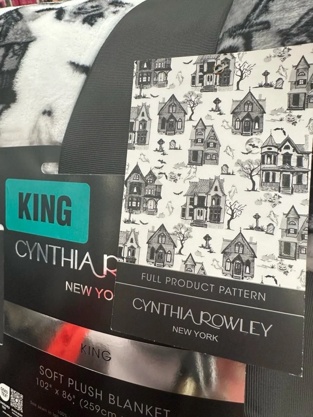 Cynthia Rowley New York Black & White Halloween Haunted House Blanket, King